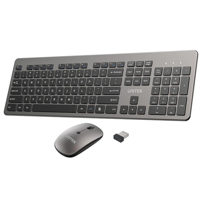 UNITEK SlimDuo Wireless Keyboard and Mouse Combo, 2.4GHz Full-Size Silent Keyboard & 1600 DPI Mouse, USB Plug & Play, Windows/Mac/Linux