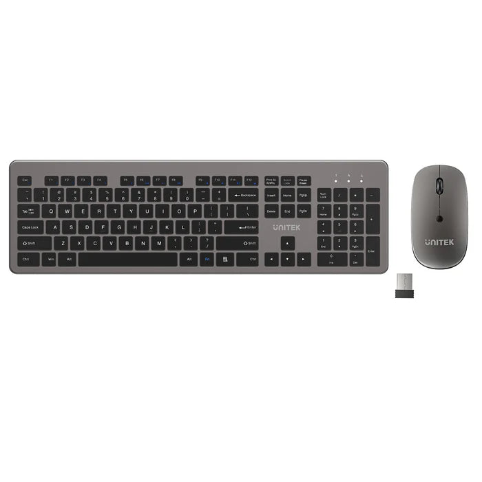 UNITEK SlimDuo Wireless Keyboard and Mouse Combo, 2.4GHz Full-Size Silent Keyboard & 1600 DPI Mouse, USB Plug & Play, Windows/Mac/Linux