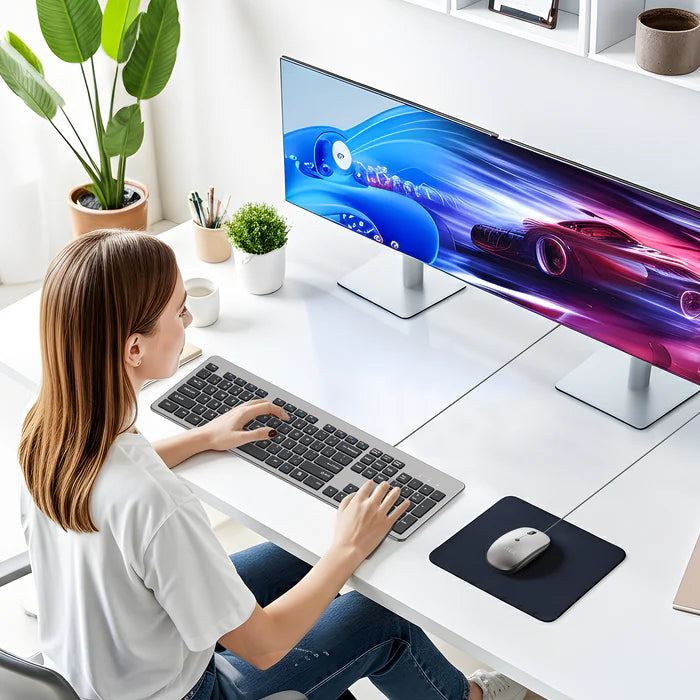 لوحة مفاتيح سلكية UNITEK SlimTap بمفتاح 104، تصميم كامل الحجم فائق النحافة، كتابة صامتة، تصميم مريح مرتفع، اتصال USB-A، رمادي فضائي