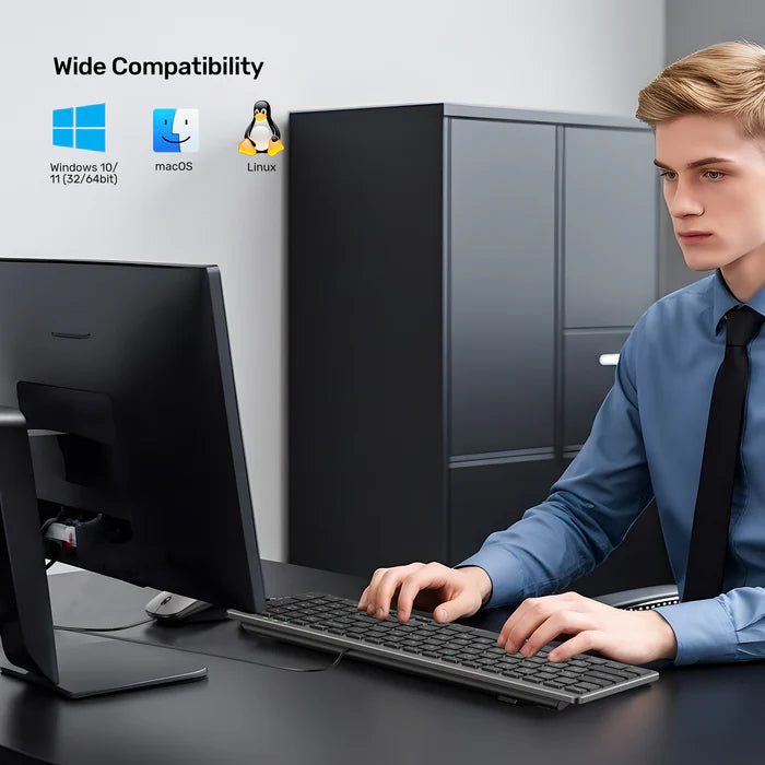لوحة مفاتيح سلكية خفيفة للغاية من UNITEK، 99 مفتاح صامت، تصميم مريح منخفض الارتفاع، لوحة مفاتيح USB-C قابلة للتوصيل والتشغيل مع محول USB-A للاستخدام المنزلي والمكتبي والتجاري
