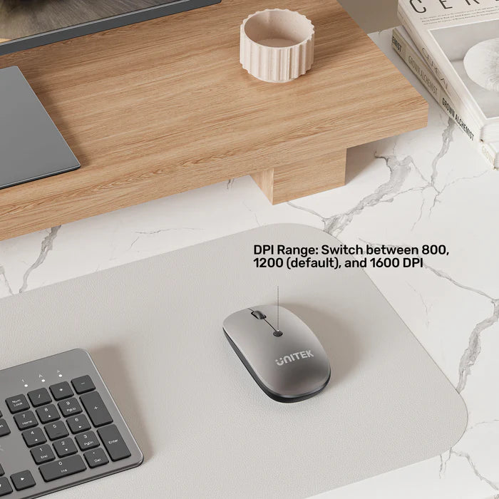 UNITEK SlimTrack Wireless Optical Mouse, 2.4GHz Cordless Mouse with 1600 DPI, Silent Click, Ergonomic Design, USB Plug & Play for Laptop and PC