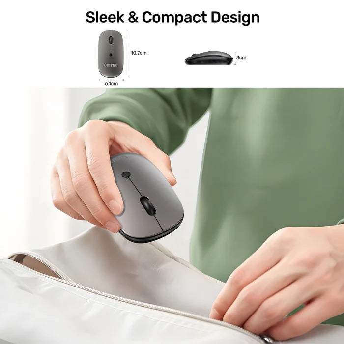UNITEK SlimTrack Wireless Optical Mouse, 2.4GHz Cordless Mouse with 1600 DPI, Silent Click, Ergonomic Design, USB Plug & Play for Laptop and PC