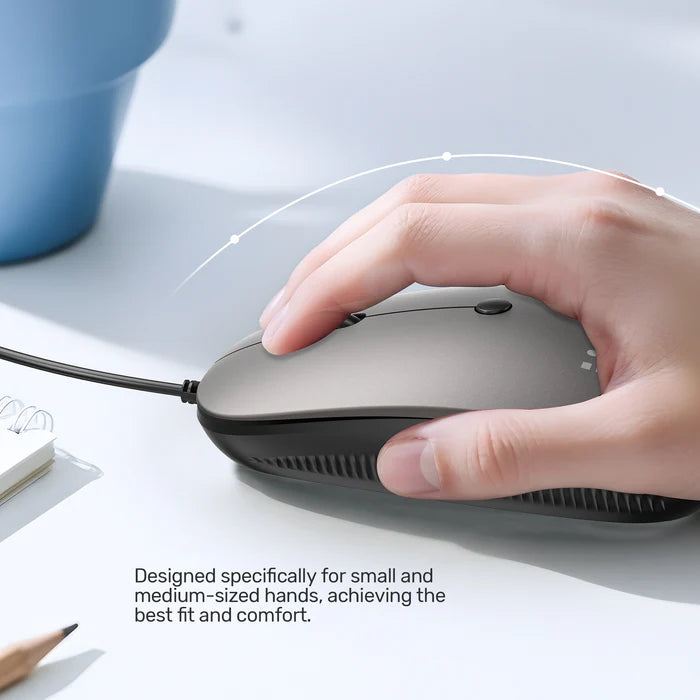 UNITEK SlimTrack Wired Optical Mouse, 1600 DPI, Silent Click, USB-A Plug & Play, Ergonomic Ambidextrous Design, Space Gray