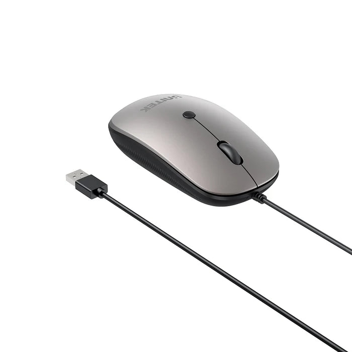UNITEK SlimTrack Wired Optical Mouse, 1600 DPI, Silent Click, USB-A Plug & Play, Ergonomic Ambidextrous Design, Space Gray