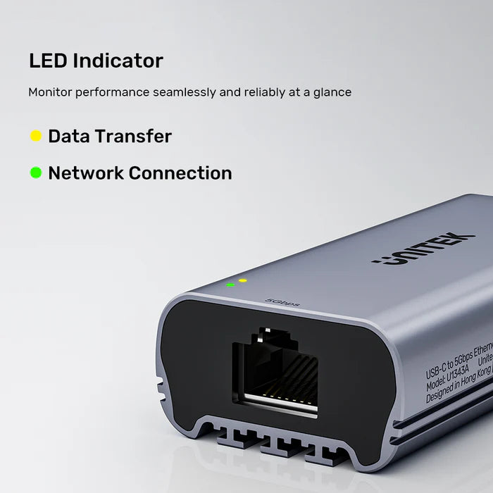 محول إيثرنت UNITEK USB-C إلى 5 جيجابت في الثانية - محول شبكة محلية سلكي عالي السرعة مع اتصال USB-C، ميزة التوصيل والتشغيل