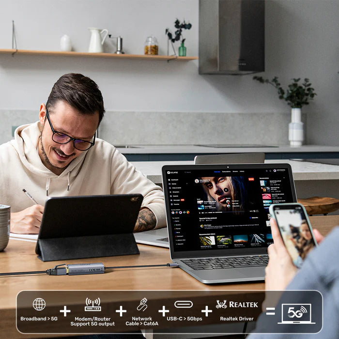 محول إيثرنت UNITEK USB-C إلى 5 جيجابت في الثانية - محول شبكة محلية سلكي عالي السرعة مع اتصال USB-C، ميزة التوصيل والتشغيل