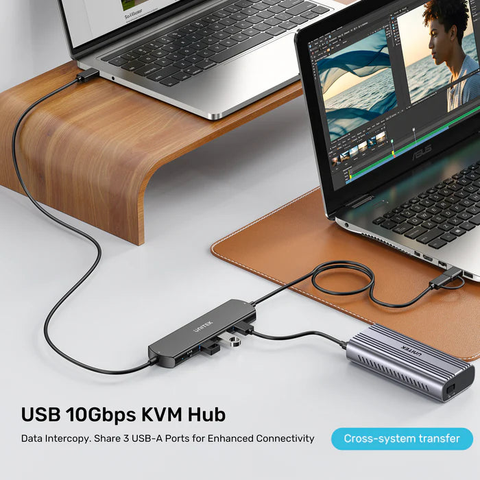 UNITEK 10Gbps USB KVM Switch Hub, Dual PC USB Sharing Device with 3 USB-A Ports, One-Button Switching, High-Speed Data Transfer, Plug & Play