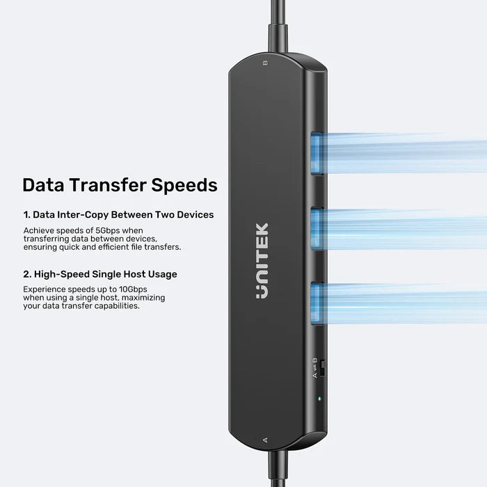 UNITEK 10Gbps USB KVM Switch Hub, Dual PC USB Sharing Device with 3 USB-A Ports, One-Button Switching, High-Speed Data Transfer, Plug & Play