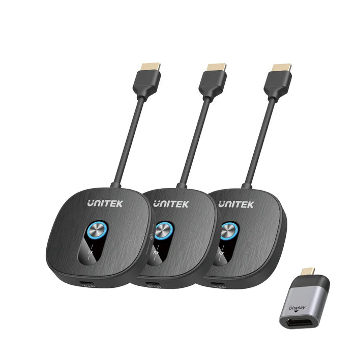 مرسل HDMI لاسلكي ومستقبلان مزدوجان من UNITEK، دقة كاملة 1080P بمعدل تحديث 60 هرتز، مدى 50 متر / 165 قدم، توصيل وتشغيل