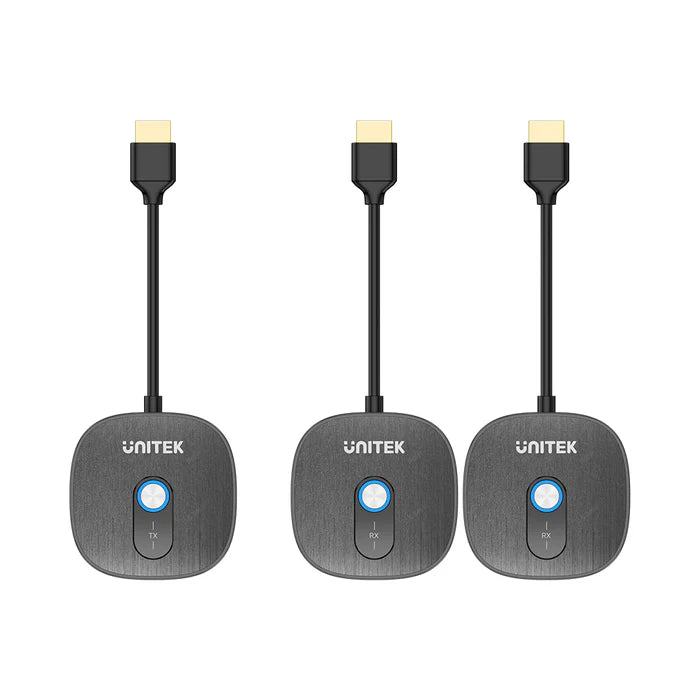 مرسل HDMI لاسلكي ومستقبلان مزدوجان من UNITEK، دقة كاملة 1080P بمعدل تحديث 60 هرتز، مدى 50 متر / 165 قدم، توصيل وتشغيل