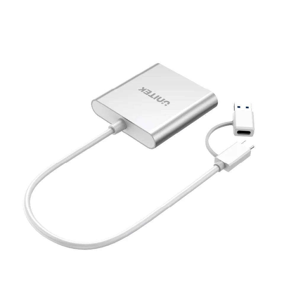 قارئ بطاقات ذاكرة UNITEK بثلاثة منافذ USB 3.0 مع محول USB Type-C