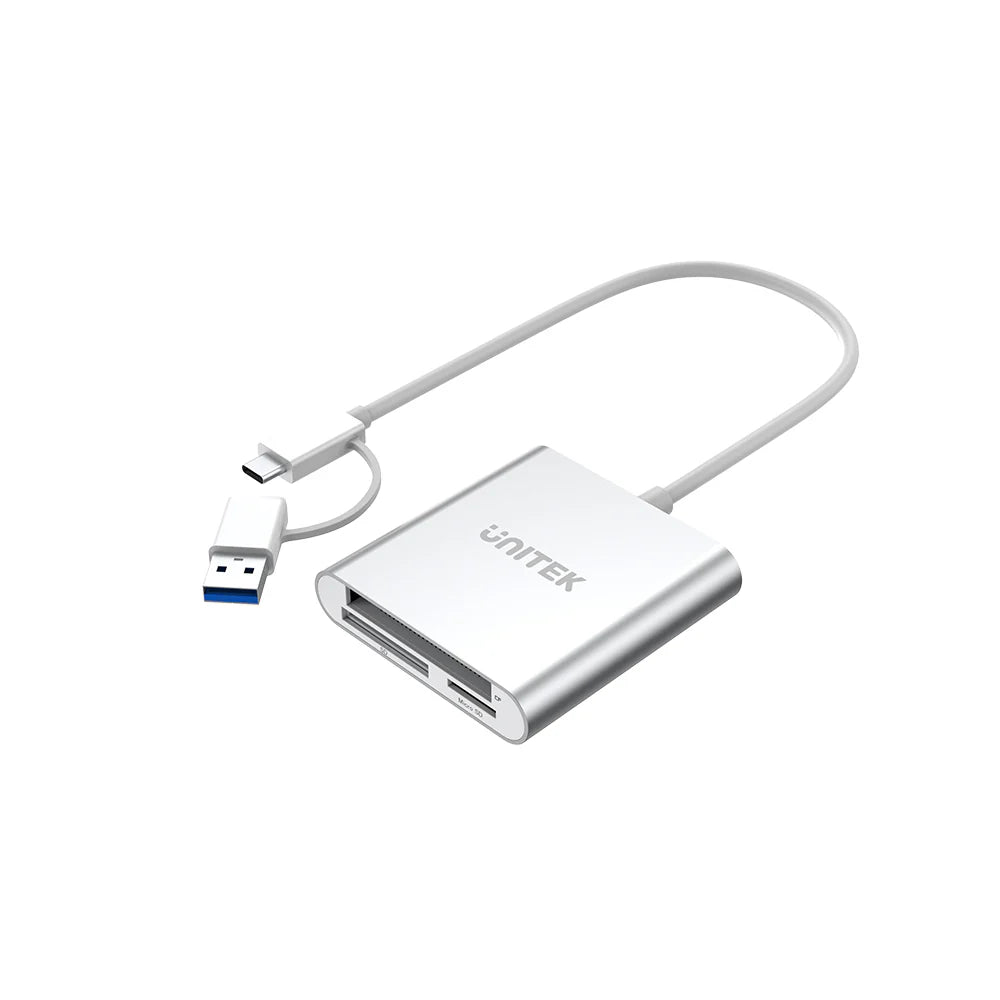قارئ بطاقات الذاكرة UNITEK ذو 3 منافذ USB 3.0 مع محول USB من النوع C