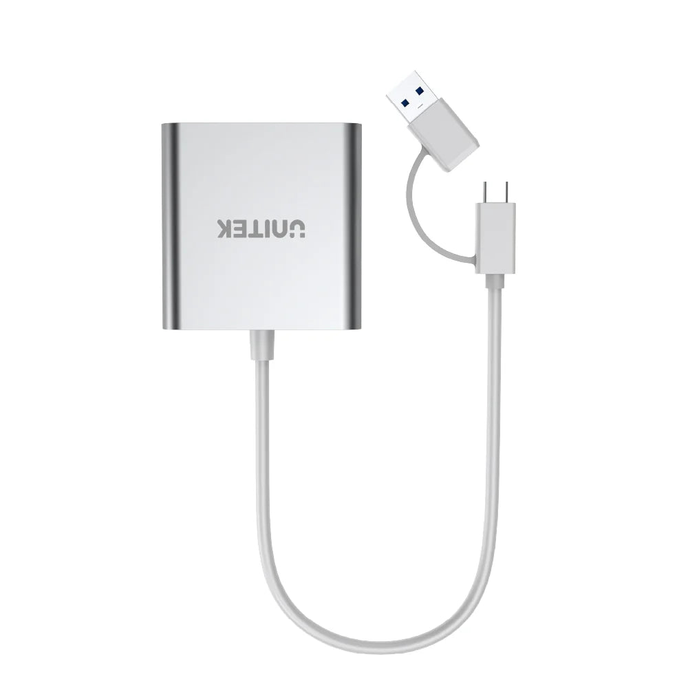 قارئ بطاقات ذاكرة UNITEK بثلاثة منافذ USB 3.0 مع محول USB Type-C