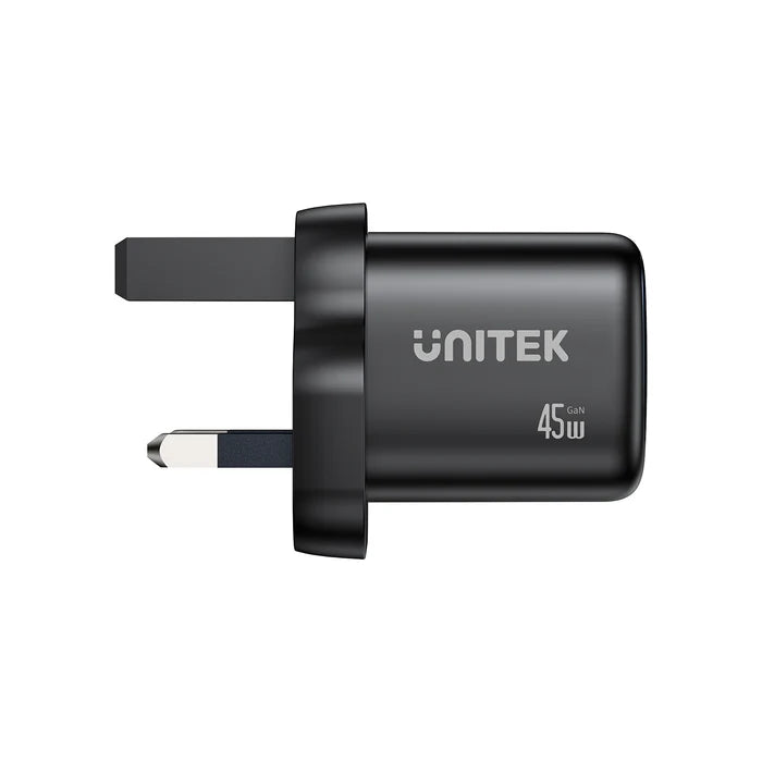 شاحن حائطي UNITEK بقوة 45 واط GaN (قابس المملكة المتحدة)، شاحن USB-C سريع Zeno PPS، محول طاقة مدمج لهواتف iPhone 15/16، Samsung Galaxy S25/S26، MacBook Air، iPad Pro