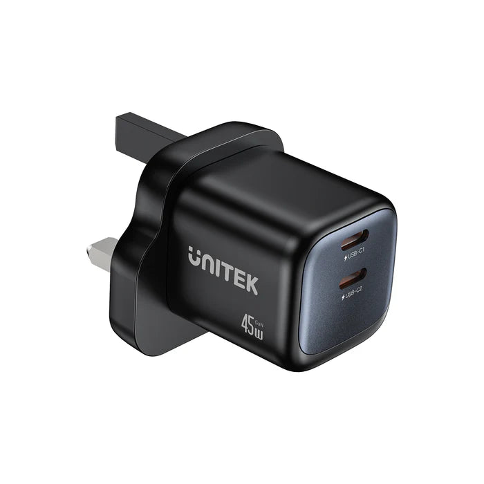 شاحن حائطي UNITEK بقوة 45 واط GaN (قابس المملكة المتحدة)، شاحن USB-C سريع Zeno PPS، محول طاقة مدمج لهواتف iPhone 15/16، Samsung Galaxy S25/S26، MacBook Air، iPad Pro
