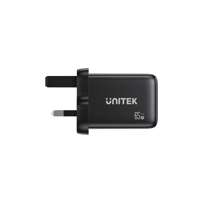 شاحن سريع UNITEK Zeno بقوة 65 واط مع 3 منافذ GaN، مزود بمقبس بريطاني 3 دبابيس، محول حائط USB C متعدد المنافذ يدعم PPS PD 3.0 لأجهزة اللابتوب والهواتف الذكية والأجهزة اللوحية