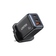 شاحن سريع UNITEK Zeno بقوة 65 واط مع 3 منافذ GaN، مزود بمقبس بريطاني 3 دبابيس، محول حائط USB C متعدد المنافذ يدعم PPS PD 3.0 لأجهزة اللابتوب والهواتف الذكية والأجهزة اللوحية