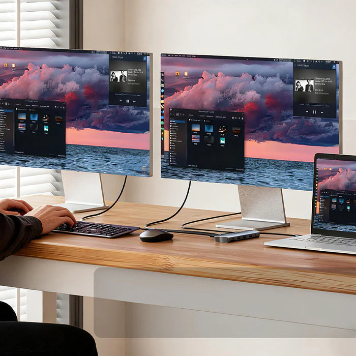 محور USB-C من UNITEK 11 في 1 (uHUB U11+)، محطة إرساء بشاشتين مع منفذي 4K HDMI، VGA، شحن بقوة 100 واط، إيثرنت، USB 3.0، وقارئ بطاقات SD/TF لأجهزة اللابتوب