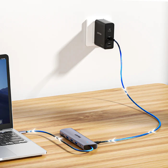 محور USB-C من UNITEK 11 في 1 (uHUB U11+)، محطة إرساء بشاشتين مع منفذي 4K HDMI، VGA، شحن بقوة 100 واط، إيثرنت، USB 3.0، وقارئ بطاقات SD/TF لأجهزة اللابتوب