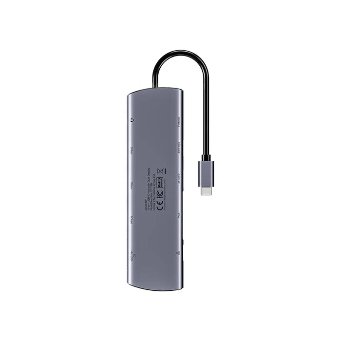 محور USB-C من UNITEK 11 في 1 (uHUB U11+)، محطة إرساء بشاشتين مع منفذي 4K HDMI، VGA، شحن بقوة 100 واط، إيثرنت، USB 3.0، وقارئ بطاقات SD/TF لأجهزة اللابتوب