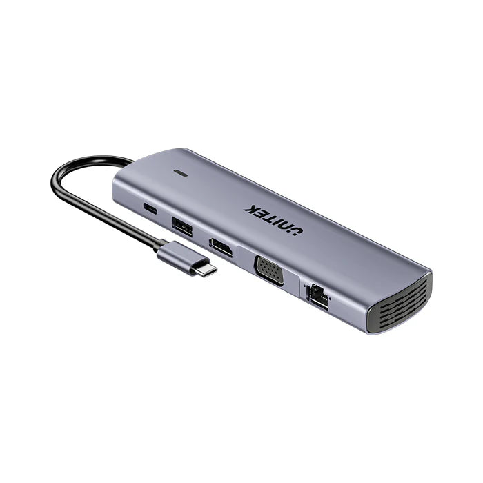 محور USB-C من UNITEK 11 في 1 (uHUB U11+)، محطة إرساء بشاشتين مع منفذي 4K HDMI، VGA، شحن بقوة 100 واط، إيثرنت، USB 3.0، وقارئ بطاقات SD/TF لأجهزة اللابتوب