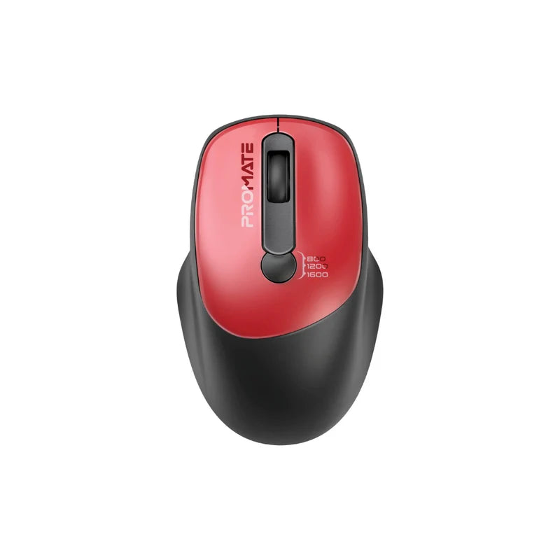 Promate Wireless Mouse, EZGrip Ergonomic Ambidextrous 2.4GHz Mice, Adjustable 1600DPI, 6 million Keystrokes, Nano USB Receiver, 10m Range, 120-hour Working Time for Laptops, PC