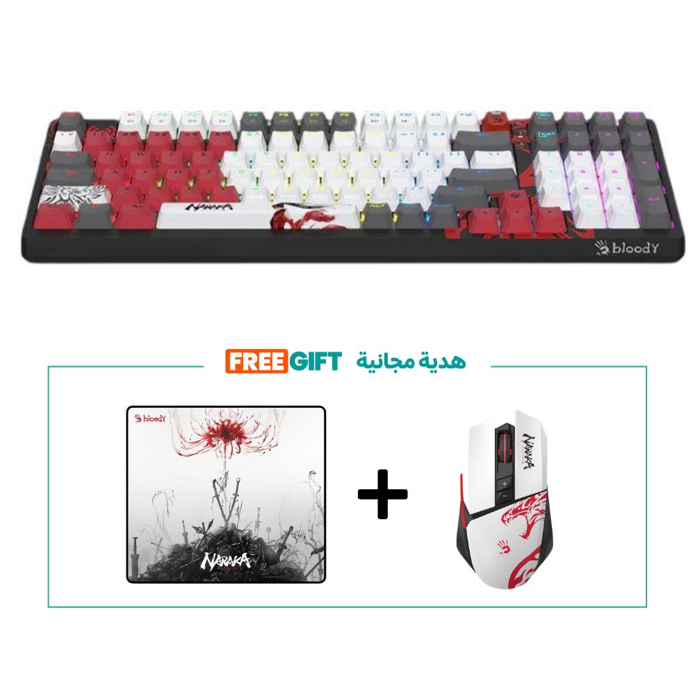 Bloody WS98 Naraka RGB Mechanical Gaming Keyboard Bundle – FREE R36 Ultra Wireless Mouse + FREE BP-45 Gaming Mousepad