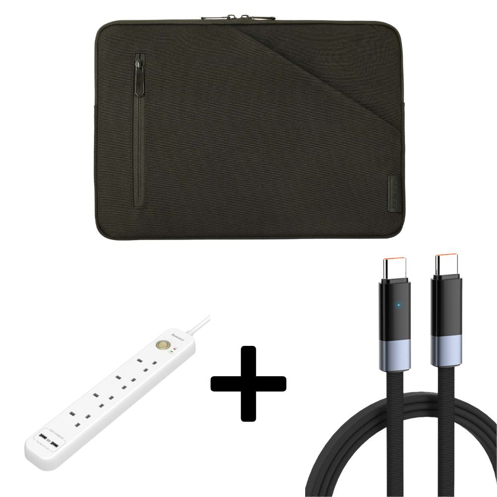 ECLIPS 13.3–14.1" Laptop Sleeve + Huntkey Power Strip & LDNIO Charging Cable Bundle