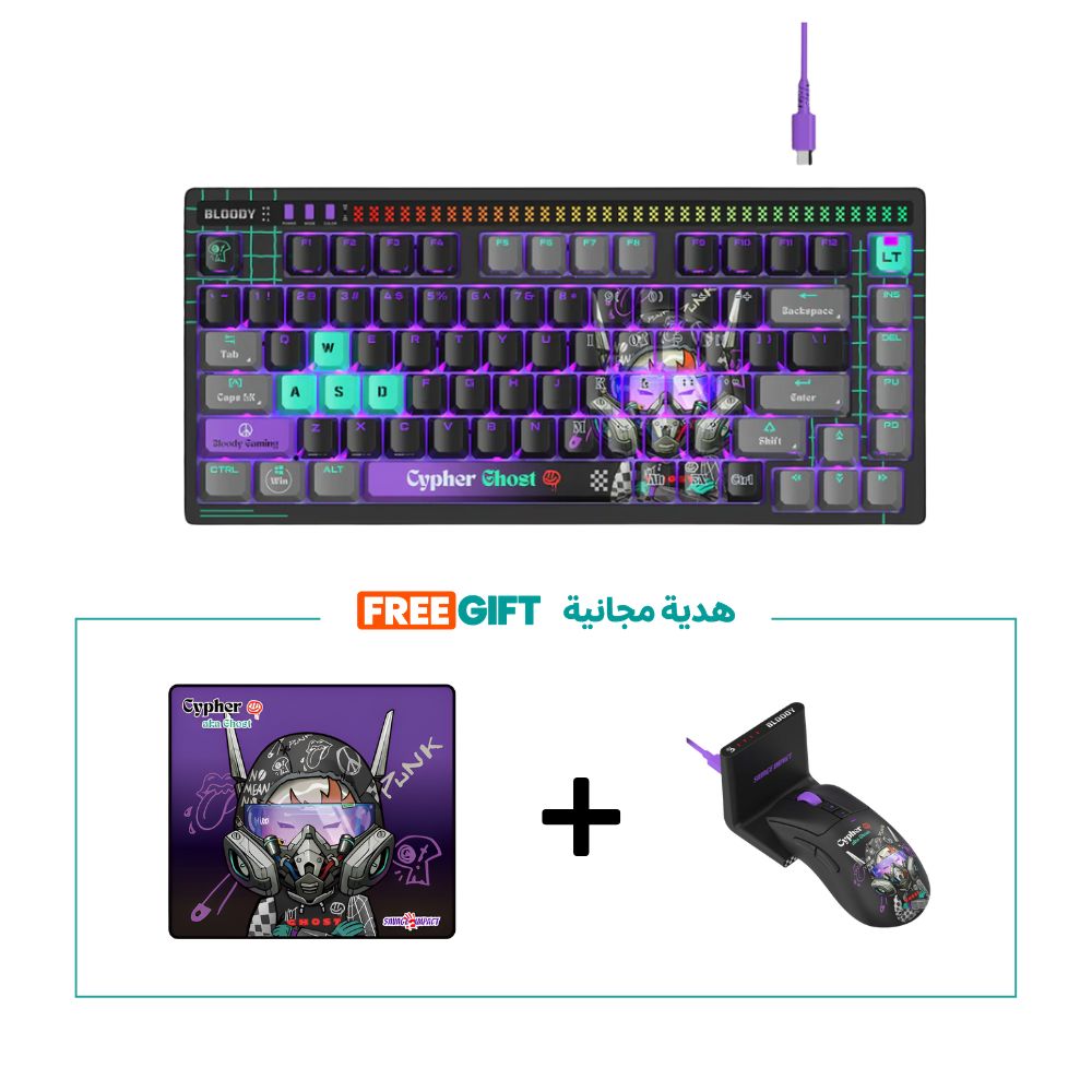 Bloody AT75 Cypher Ghost Mechanical Keyboard Bundle – FREE R73 Ultra Wireless Mouse + FREE BP-45W Mouse Pad