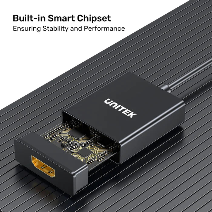 محول UNITEK من VGA إلى HDMI، محول VGA إلى HDMI بدقة 1080P كاملة عند 60 هرتز، توصيل وتشغيل، دعم الصوت، يعمل بالطاقة عبر مايكرو USB، للحواسيب الشخصية، اللابتوب، الشاشات والتلفاز