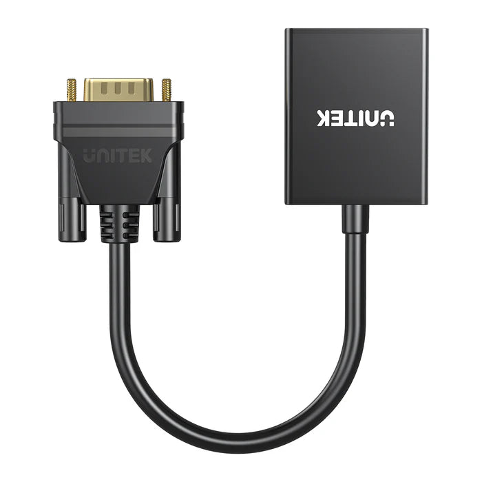 محول UNITEK من VGA إلى HDMI، محول VGA إلى HDMI بدقة 1080P كاملة عند 60 هرتز، توصيل وتشغيل، دعم الصوت، يعمل بالطاقة عبر مايكرو USB، للحواسيب الشخصية، اللابتوب، الشاشات والتلفاز