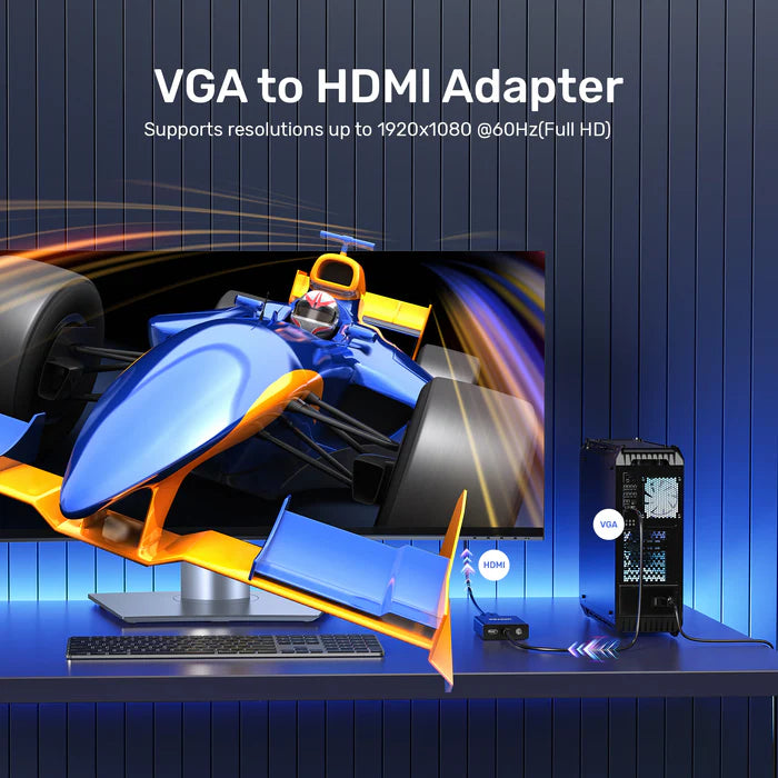 محول UNITEK من VGA إلى HDMI، محول VGA إلى HDMI بدقة 1080P كاملة عند 60 هرتز، توصيل وتشغيل، دعم الصوت، يعمل بالطاقة عبر مايكرو USB، للحواسيب الشخصية، اللابتوب، الشاشات والتلفاز