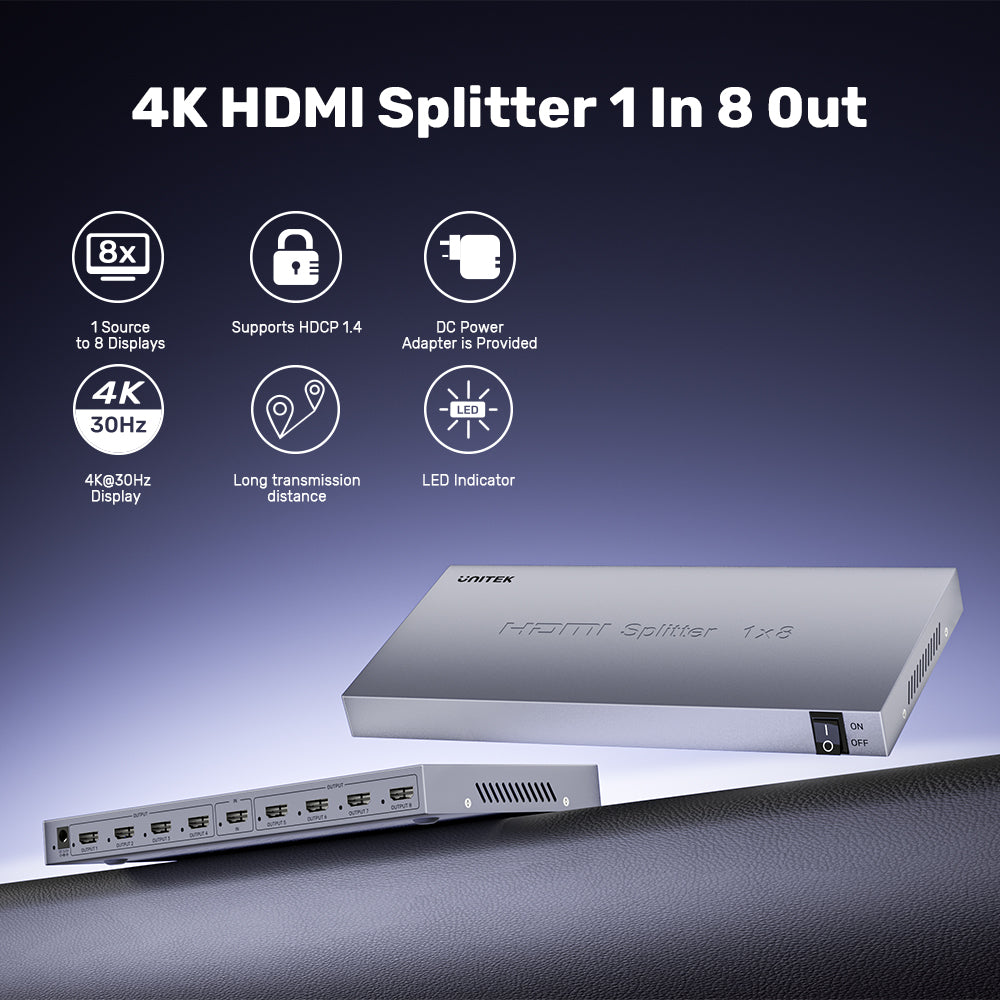 Unitek 4K HDMI Splitter 1 In 8 Out