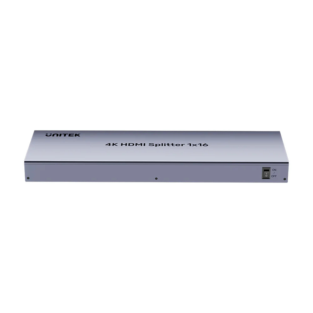 موزع HDMI 4K من UNITEK، مدخل واحد و16 مخرج - 4K بتردد 30 هرتز، HDMI 1.4، HDCP 1.4، دعم متتالي، محول 12 فولت/3 أمبير، هيكل معدني، رمادي فضائي