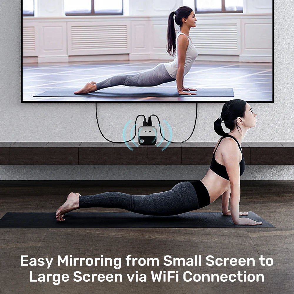 UNITEK V1162B01 Wireless Screen Mirroring Device – 4K@60Hz HDMI Dongle, Dual-Band WiFi, USB-Powered, Up to 8 m Range