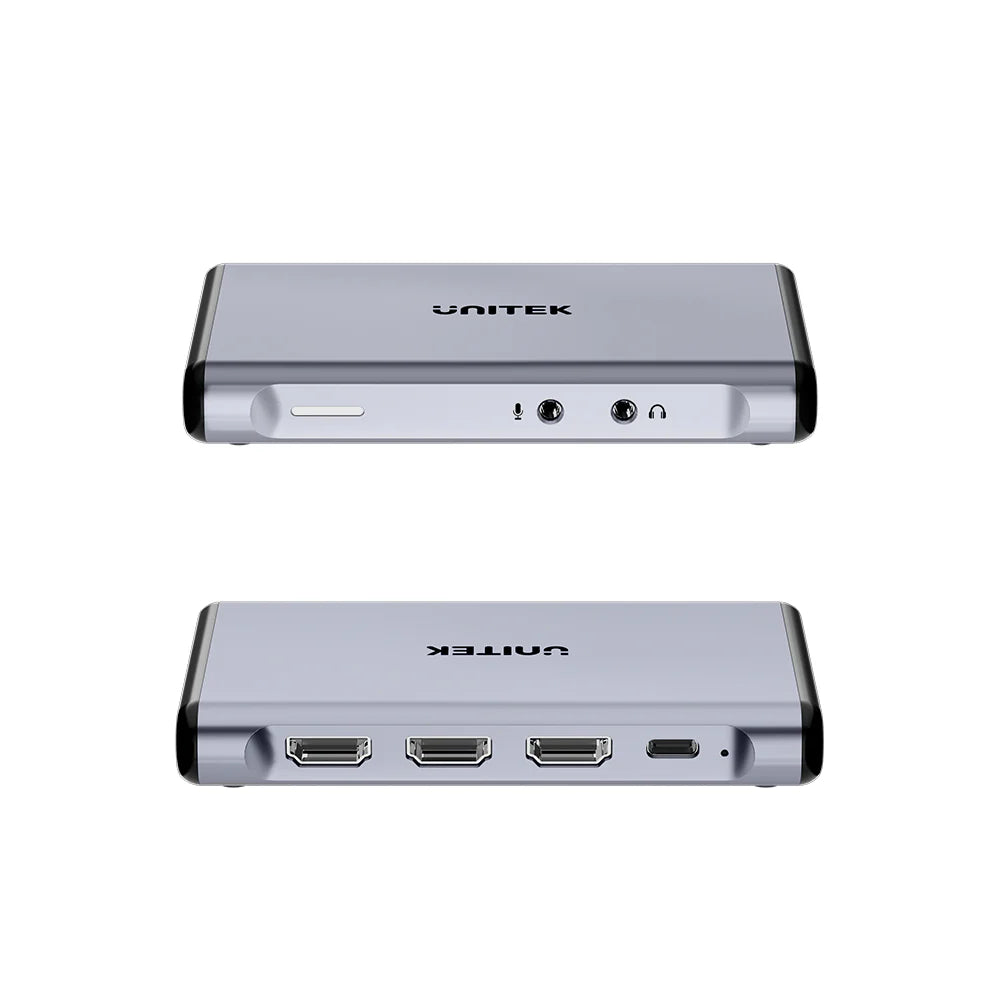 بطاقة التقاط فيديو UNITEK بدقة 4K بمعدل 60 هرتز - مخرج HDMI مزدوج، منفذ USB-C بسرعة 5 جيجابت في الثانية، مدخل ميكروفون/صوت 3.5 مم، توصيل وتشغيل، متوافقة مع OBS وWindows وmacOS