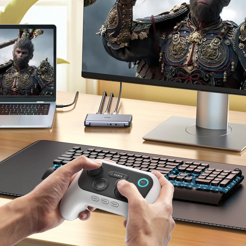 بطاقة التقاط فيديو UNITEK بدقة 4K بمعدل 60 هرتز - مخرج HDMI مزدوج، منفذ USB-C بسرعة 5 جيجابت في الثانية، مدخل ميكروفون/صوت 3.5 مم، توصيل وتشغيل، متوافقة مع OBS وWindows وmacOS