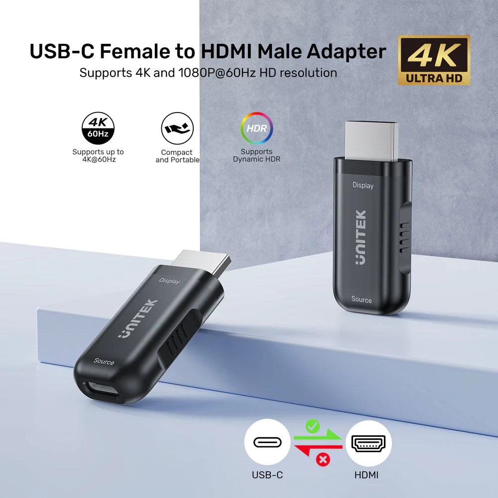 UNITEK USB-C to HDMI Adapter – 4K@60Hz, HDMI 2.0b, HDR, HDCP 1.4, Compact Design, Plug & Play, Compatible with USB-C/Thunderbolt 3/4 Devices