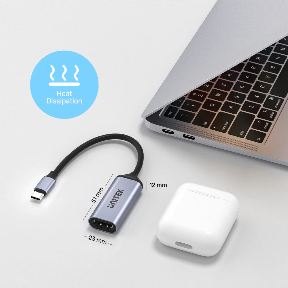 UNITEK V1416B 8K USB-C to HDMI 2.1 Adapter – 8K@60Hz, 4K@120Hz, HDR, HDCP 2.3, VRR, DSC 1.2a, Aluminium Housing, Plug & Play, 15cm Cable