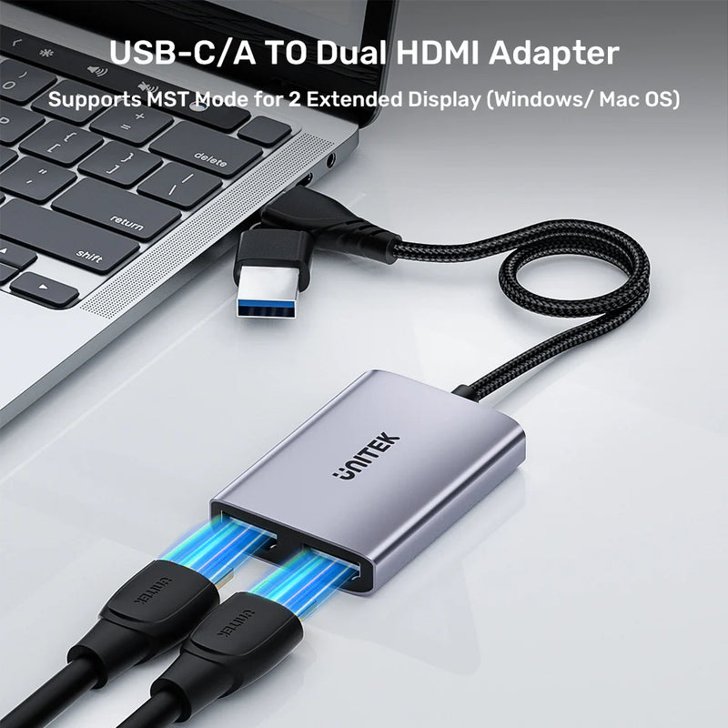 محول HDMI مزدوج USB C/A من UNITEK