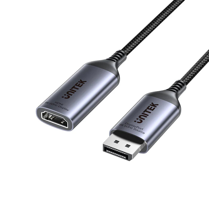 محول UNITEK من DisplayPort 8K إلى HDMI، محول DP 1.4 إلى HDMI 2.1، حتى 8K@60Hz، توصيل وتشغيل، دعم HDR والصوت، هيكل من الألمنيوم، للحاسوب الشخصي، اللابتوب، الشاشة والتلفاز