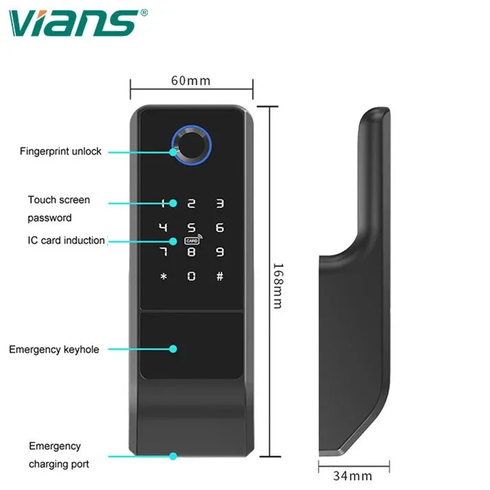 VIANS TK-606AW-TW Waterproof Fingerprint Tuya WIFI Smart Motor Lock