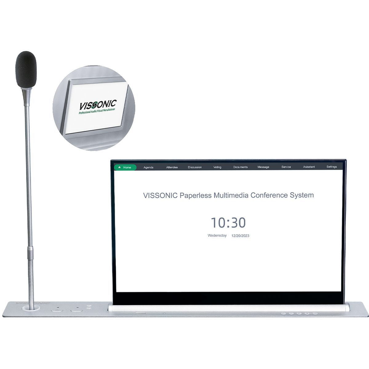وحدة تحكم رقمية قابلة للتعديل لمقعد المندوب من VISSONIC VIS‑17LDSCM2‑A مع شاشة تعمل باللمس ولوحة اسم، وتكامل التحكم عبر الويب B/S