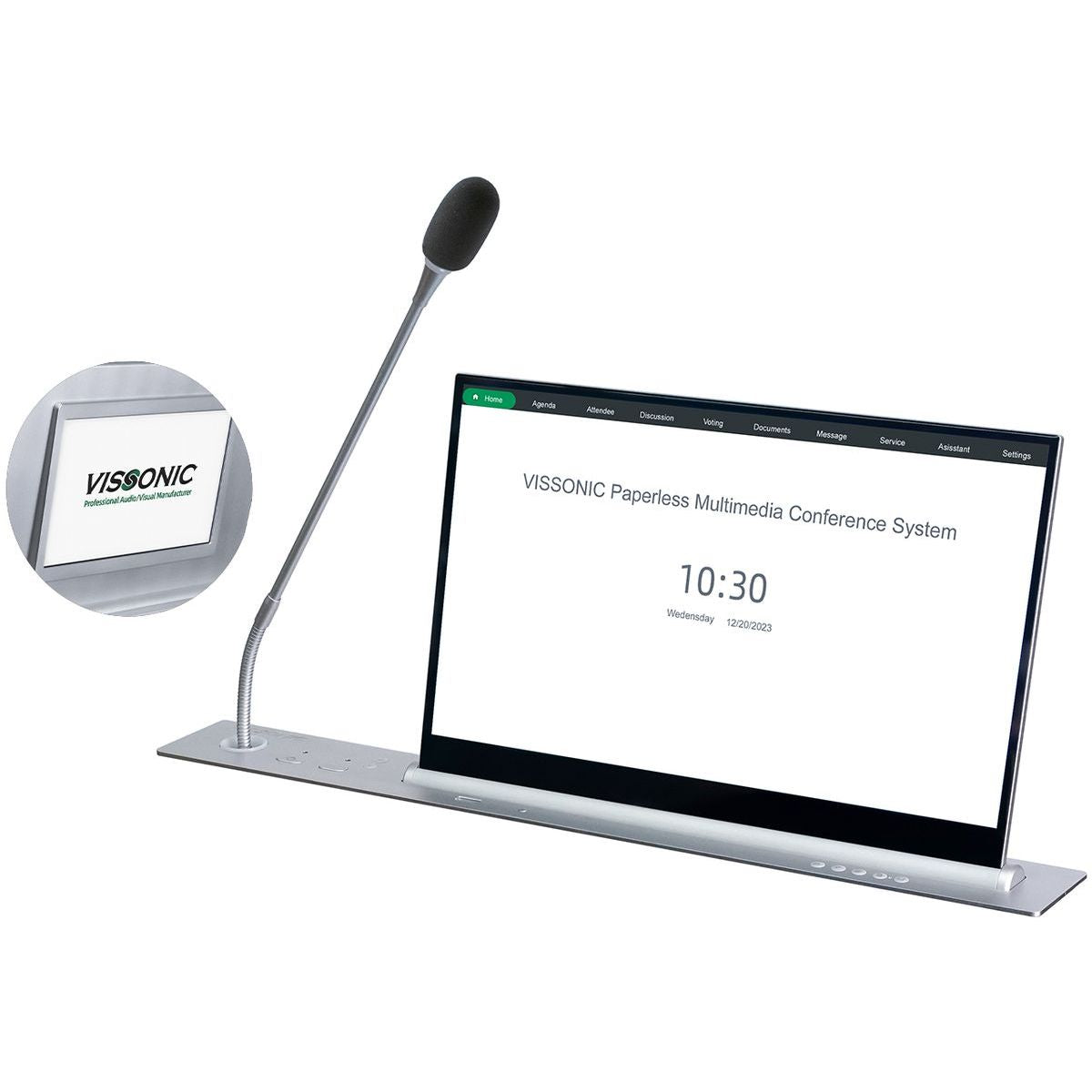 وحدة تحكم رقمية قابلة للتعديل لمقعد المندوب من VISSONIC VIS‑17LDSCM2‑A مع شاشة تعمل باللمس ولوحة اسم، وتكامل التحكم عبر الويب B/S