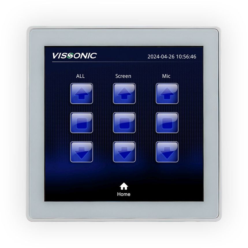 VISSONIC VIS-CK100 9-Button RS485 Control Panel for Retractable Screen & Mic, Programmable, 86 Box Mount, 5–36V DC