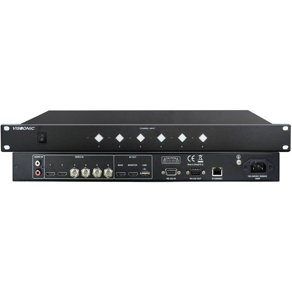 معالج مؤتمرات كاميرا VISSONIC VIS‑CATC‑B مع 4 منافذ SDI و2 منافذ HDMI AV مع مخرج USB وتقسيم 4 شاشات وتبديل سلس وتتبع الكاميرا