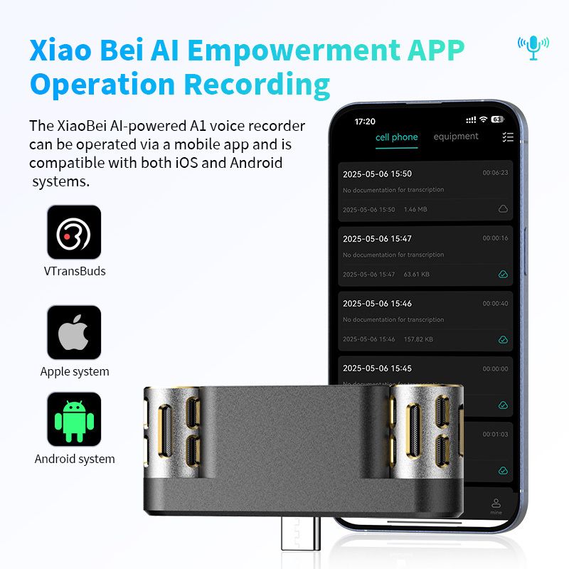VORMOR M10 AI Voice Recorder, Smart Recording & Transcription, AI Summary, Multilingual Translation, Portable Digital Recorder