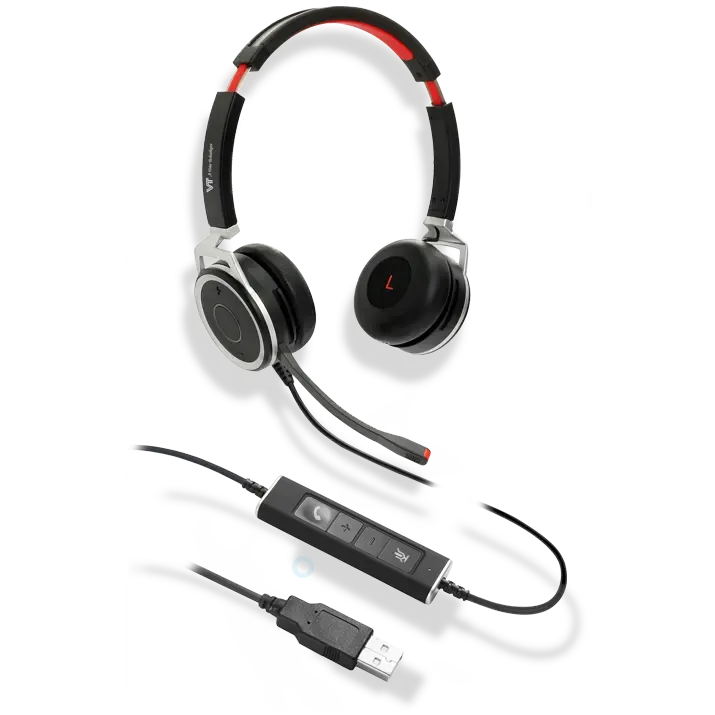 سماعة رأس ستيريو VT X220Duo مزودة بميكروفون عازل للضوضاء وعناصر تحكم USB للاتصال عبر الكمبيوتر الشخصي والهاتف الرقمي