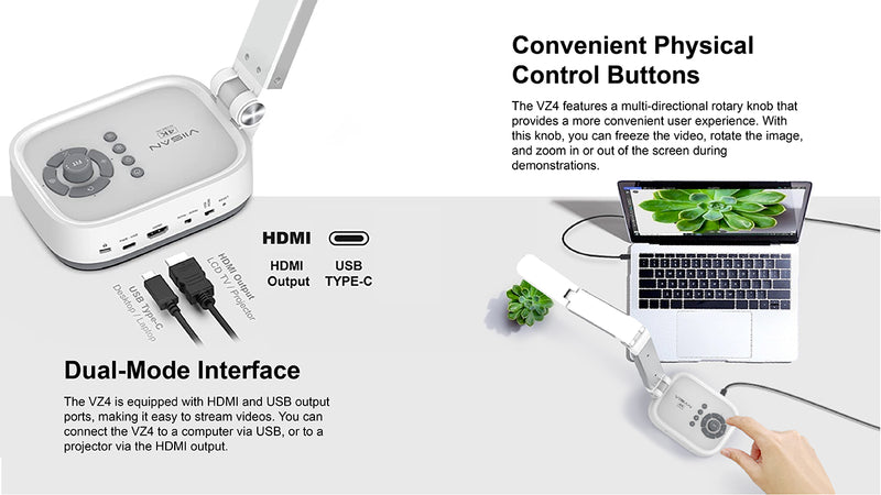VIISAN VZ4 16MP USB Document Camera & Webcam 4K with HDMI/USB Dual Mode, 16X Digital Zoom, Capture Size A3, Built-in Microphone & LED, for Remote Work, Distance Teaching & Learning, Web Conferencing