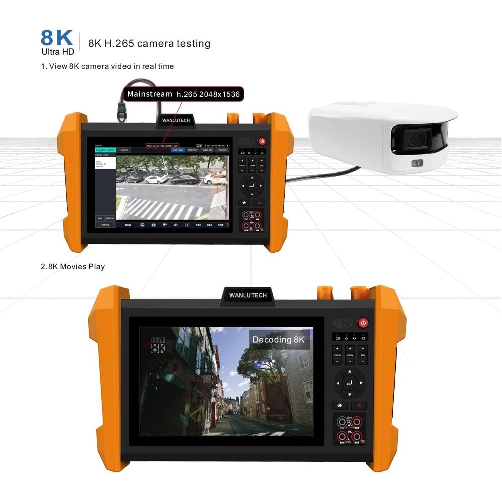 WANGLU 7 inch Retina touch screen, 1920*1200 resolution 8MP AHD camera test (A)/8MP CVI camera test (D)/8MP TVI camera test (H)/4K 30FPS HDMI Input/ VGA input